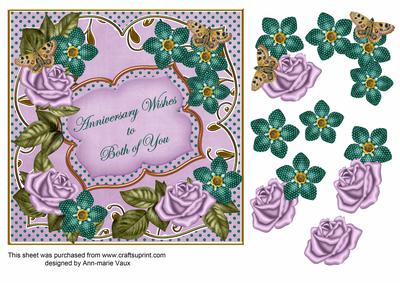 Lilacpeacock Fmk Rose Anniversary 7in Fancy Decoupage Topper