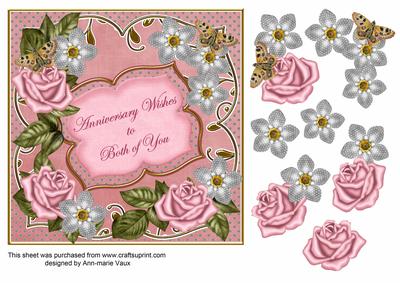 Pink Silver Fmk Rose Anniversary 7in Fancy Decoupage Topper