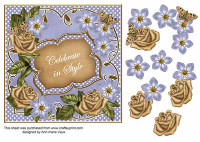 Blue Gold Fmk Celebrate in Style 7in Fancy Decoupage Topper