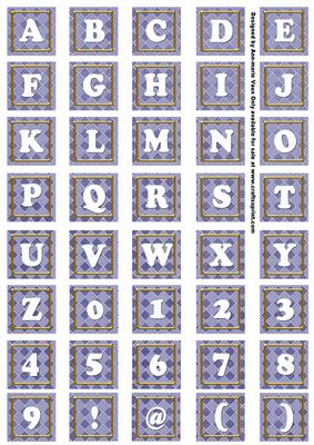 Blue Check Colour Alphabet Tile Embellishment Sheet