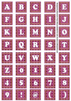 Cerise Check Colour Alphabet Tile Embellishment Sheet