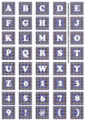 Dblue Check Colour Alphabet Tile Embellishment Sheet