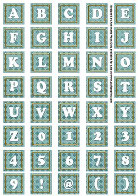Dteal Check Colour Alphabet Tile Embellishment Sheet