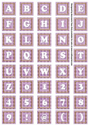 Lilac Check Colour Alphabet Tile Embellishment Sheet