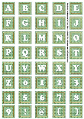 Mid Green Check Colour Alphabet Tile Embellishment Sheet