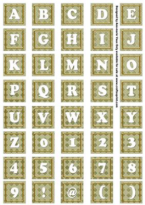 Olive Check Colour Alphabet Tile Embellishment Sheet