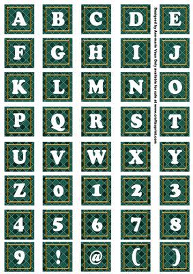 Peacock Check Colour Alphabet Tile Embellishment Sheet