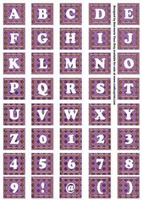 Purple Check Colour Alphabet Tile Embellishment Sheet