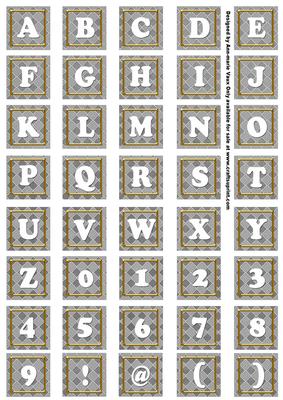 Silver Check Colour Alphabet Tile Embellishment Sheet