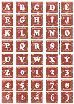 Dark Red Daisy Alphabet Tile Embellishment Sheet