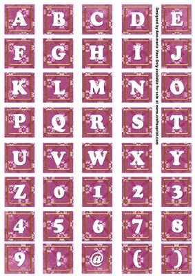Cerise Daisy Alphabet Tile Embellishment Sheet