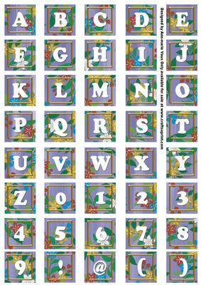 Blue Teeny Flower Alphabet Tile Embellishment Sheet