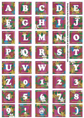 Cerise Teeny Flower Alphabet Tile Embellishment Sheet