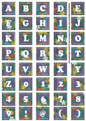 Dblue Teeny Flower Alphabet Tile Embellishment Sheet