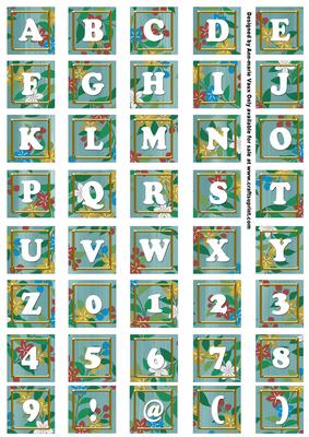 Dteal Teeny Flower Alphabet Tile Embellishment Sheet