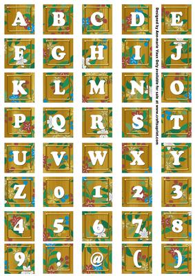 Gold Teeny Flower Alphabet Tile Embellishment Sheet