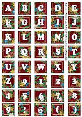 Hot Pink Teeny Flower Alphabet Tile Embellishment Sheet