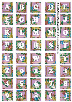 Lilac Teeny Flower Alphabet Tile Embellishment Sheet