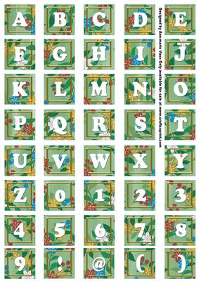 Mid Green Teeny Flower Alphabet Tile Embellishment Sheet