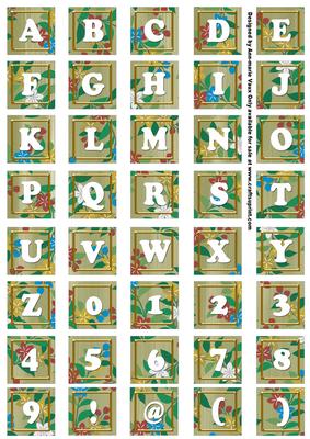 Olive Teeny Flower Alphabet Tile Embellishment Sheet