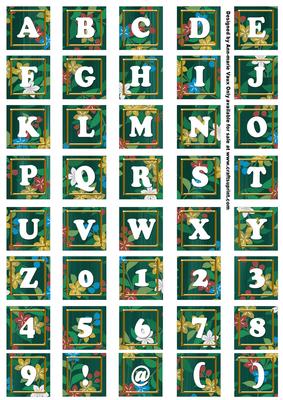 Peacock Teeny Flower Alphabet Tile Embellishment Sheet