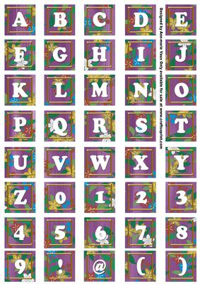 Purple Teeny Flower Alphabet Tile Embellishment Sheet