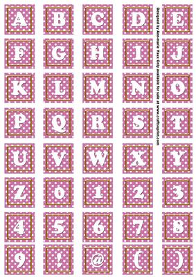 Cerise White Dotty Alphabet Tile Embellishment Sheet