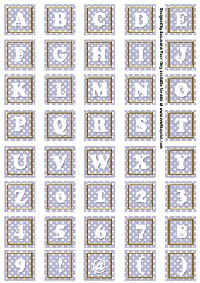 Blue White Dotty Alphabet Tile Embellishment Sheet