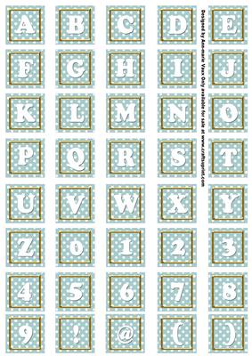 Dteal White Dotty Alphabet Tile Embellishment Sheet