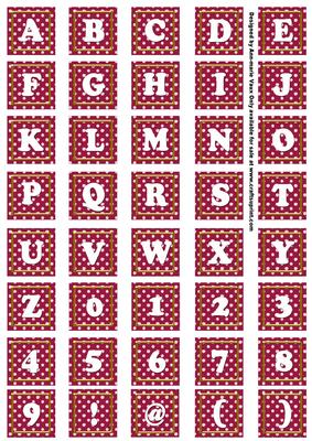 Hot Pink White Dotty Alphabet Tile Embellishment Sheet