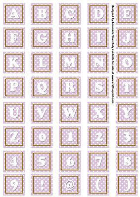 Lilac White Dotty Alphabet Tile Embellishment Sheet
