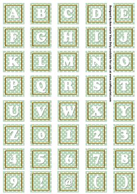 Mid Green White Dotty Alphabet Tile Embellishment Sheet