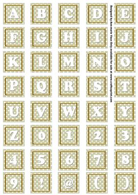 Olive White Dotty Alphabet Tile Embellishment Sheet