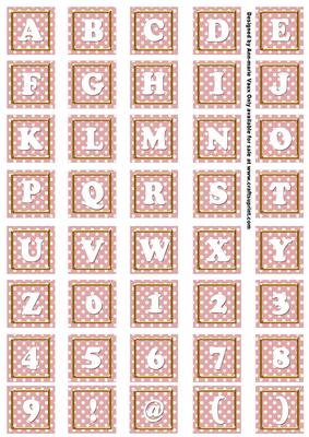 Pink White Dotty Alphabet Tile Embellishment Sheet