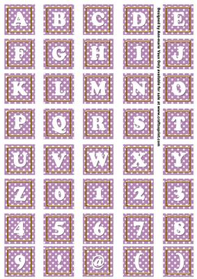 Purple White Dotty Alphabet Tile Embellishment Sheet