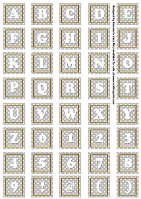 Silver White Dotty Alphabet Tile Embellishment Sheet