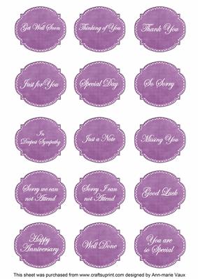 Purple White Dotty Fancy Occasion Mix Sentiment Label Sheet