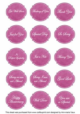 Cerise White Dotty Fancy Occasion Mix Sentiment Label Sheet