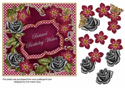 Cerise Fmk Belated Birthday 7in Fancy Decoupage Topper