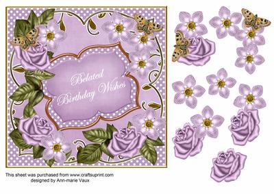 Lilac Fmk Belated Birthday 7in Fancy Decoupage Topper