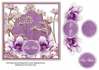 Purple Magnolia Best Wishes 7in Timeflower Decoupage Topper