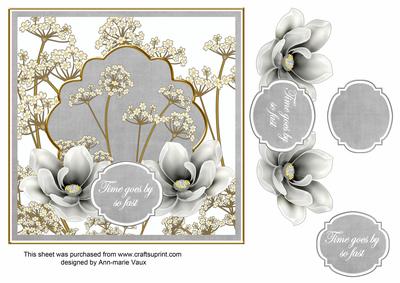 Silver Magnolia Time Goes 7in Time Flower Decoupage Topper