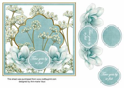 Teal Magnolia Time Goes 7in Time Flower Decoupage Topper