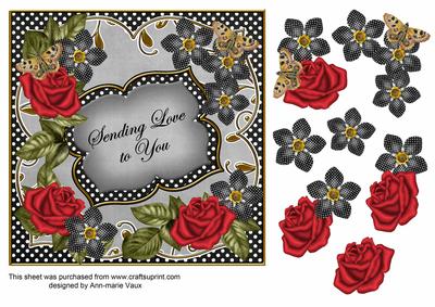 Red Black Fmk Sending Love 7in Fancy Decoupage Topper