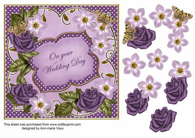 Purple Fmk Wedding Day 7in Fancy Decoupage Topper