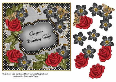Red Black Fmk Wedding Day 7in Fancy Decoupage Topper