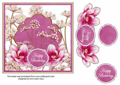 Cerise Magnolia Happy Birthday 7in Time Flower Decou Topper