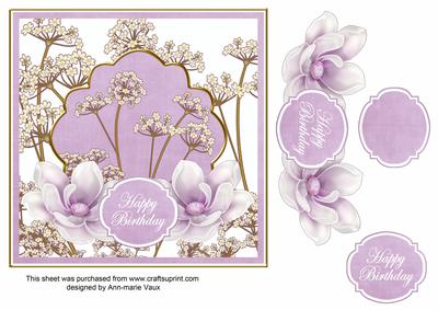 Lilac Magnolia Happy Birthday 7in Time Flower Decou Topper