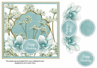 Teal Magnolia Happy Birthday 7in Time Flower Decou Topper