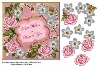 Pink Silv Fmk Best Wishes to Both 7in Fancy Decoupage Topper